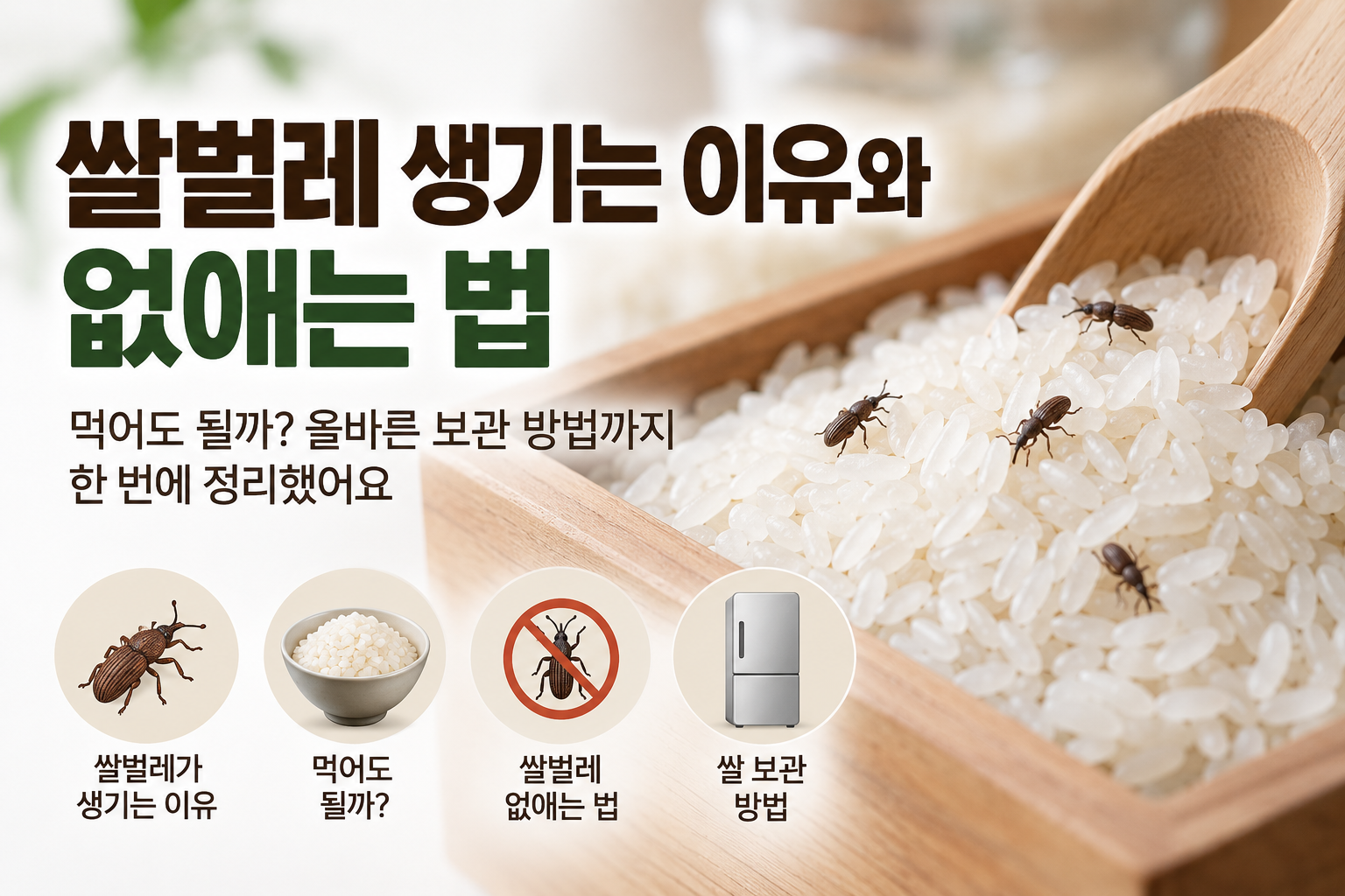 쌀벌레가 생긴 쌀과 쌀벌레 모습